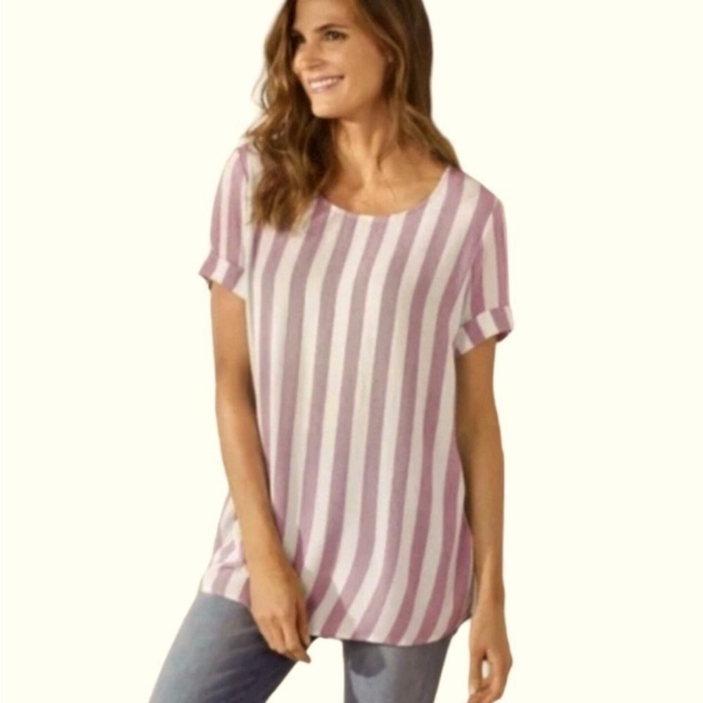 NWT Soft Surroundings Cabana Tee Gauze Short Sleeve Striped Top 10/12 Medium